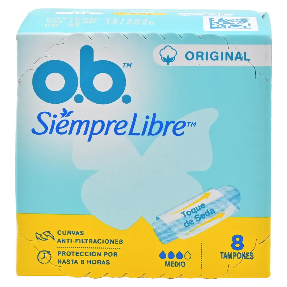 TAMPONES OB-SIN APLICADOR MEDIO X 8
