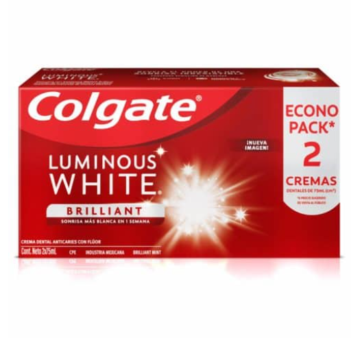 [7509546061863] COLGATE PASTA LUMINOUS WHITE X 2 75 ML